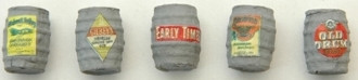 J & L Innovations 708 HO Scale Custom Wood Barrels-Gray Whiskey (5) Miniature