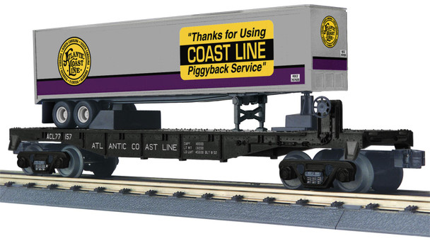 MTH 3076962 O Scale Atlantic Coast Line RailKing Flat Car w/ 40' Trailer #77157