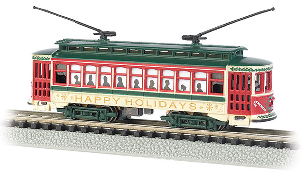 Bachmann 61085 N Scale Christmas Brill Semi-Convertible Trolley (Analog DC)