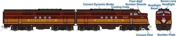 Rapido 53509 HO Scale Boston & Maine FT A+B Set #4201A/4201B (DCC/Sound)