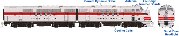Rapido 53512 HO Scale Burlington (CB&Q) FT A+B Set #105-A/105-B (DCC/Sound)