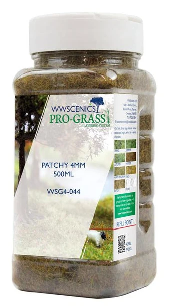 WWScenics WSG4-044 All Scale 4mm Patchy Static Grass 500ml Canister