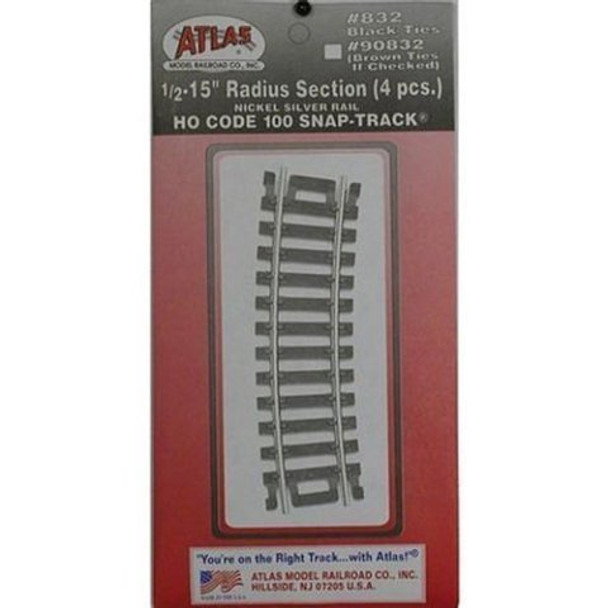 Atlas 832 HO Code 100 Nickel Silver 1/2-15" Radius Snap-Track