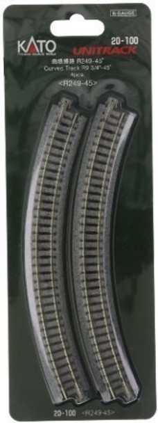 Kato 20-100 N Scale Unitrack, 249mm (9 3/4") Radius 45-Degree Curve Track (4)