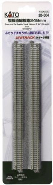 Kato 20-004 N 9-3/4" Double Track Straight, Concrete Ties (2)