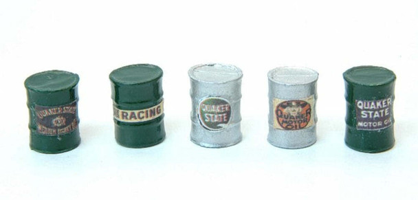 JL Innovative 579 HO Scale Custom Oil Barrels Quaker State Silver/Green (5)