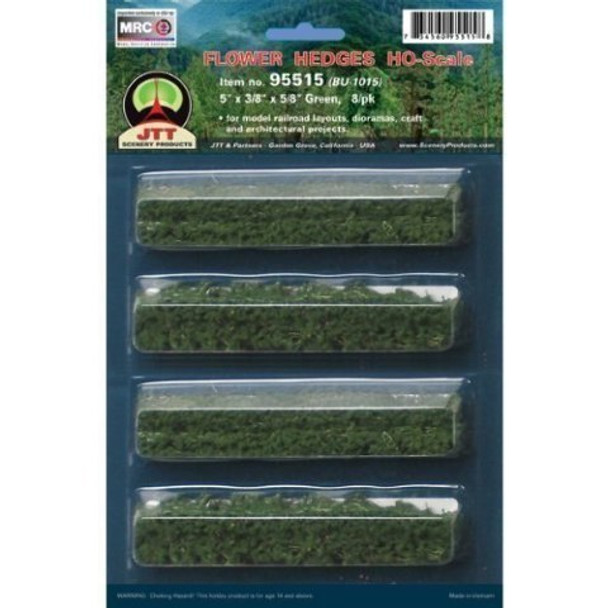 JTT Scenery 95515 FLOWER HEDGES 5" x 3/8" x 5/8" HO-scale, Green, 8/pk