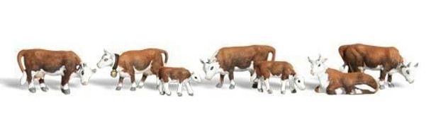 Woodland Scenics HO Scale Scenic Accents Figures/Animal Set Hereford Cows (7)