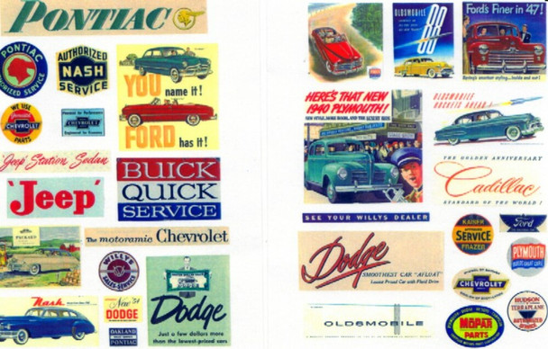 JL Innovative 247 HO Scale Vintage Auto Posters/Signs 1940s-50s