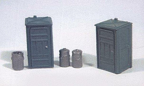 JL Innovative 499 HO Scale Port-a-Potty Set (2) Garbage Cans (3)