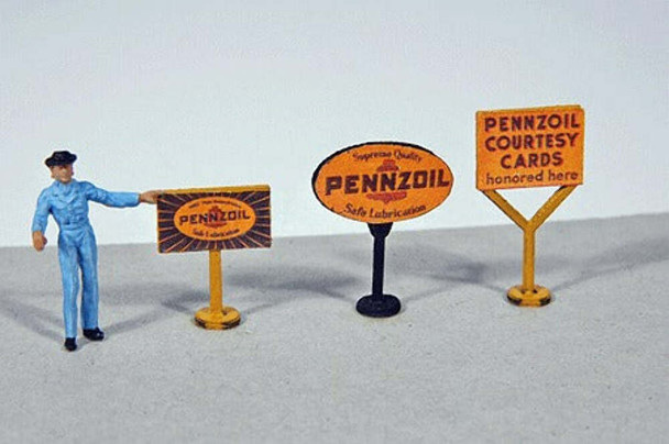 JL Innovative 473 HO Scale Vintage Gas Station Curb Signs Pennzoil