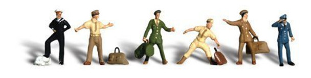 Woodland Scenics A1892 HO Scale 6 Uniformed Travelers w/ Luggage