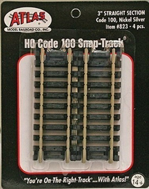 Code 100 Nickel Silver 3" Straight Snap-Track HO Scale Atlas Trains