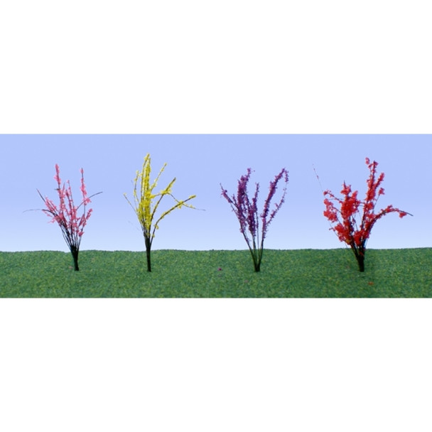 JTT Scenery 95545 HO 1/2" To 3/4" Red, Pink, Yellow, Purple Flower Bushes (40)