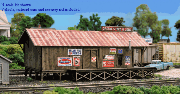 Blair Line LLC 1005 N Scale Greene's Feed & Seed Kit Unassembled Wood Kit