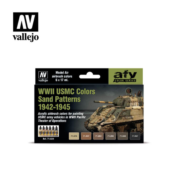 Vallejo 71624 WWII USMC Colors Sand Patterns 1942-1945 (6 PK)