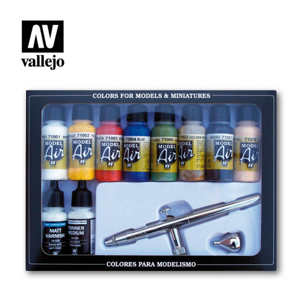 Vallejo 71167 Basic Colors & Airbrush Set (8 PK)