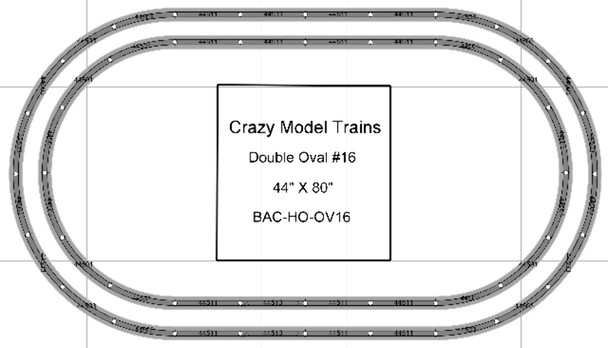 Bachmann E-Z Track HO Scale Double Oval #16 Basic Train Track Set - 44" X  80"