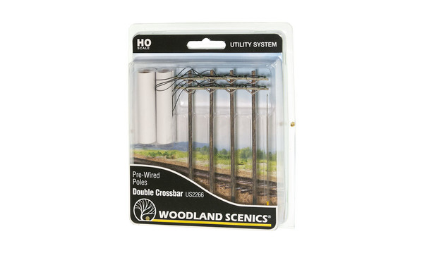 Woodland US2266 HO Scale Pre-Wired Poles Double Crossbar