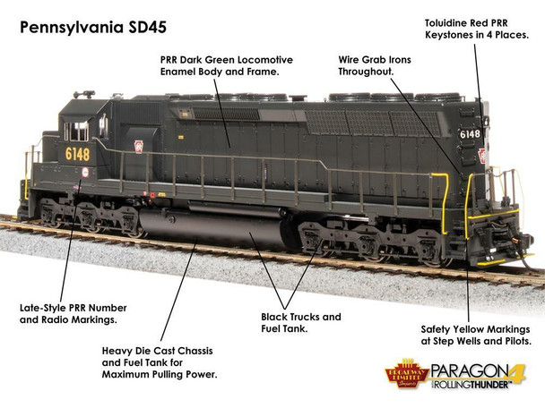 Broadway 4289 HO Scale PRR EMD SD45 Brunswick Green Paragon4 Sound/DC/DCC #6148