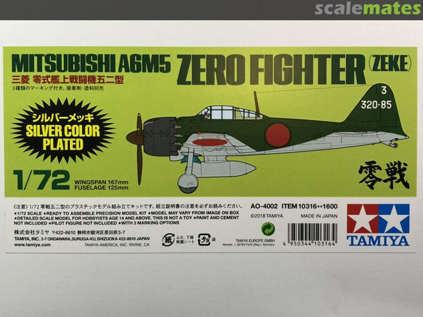 Tamiya Models 10316 1/72 Scale Mitsubishi A6M5 Zeke Zero Fighter Silver Plated