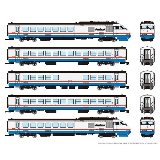 Rapido 525504 N Scale Amtrak Phase 3 Late RTL Turboliner #4 (Pack of 5)