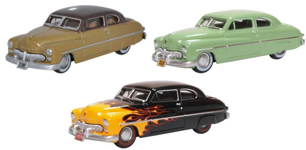 Oxford Diecast 87SET002 HO Scale 3 Piece 1949 Mercury Set 70th Anniversary