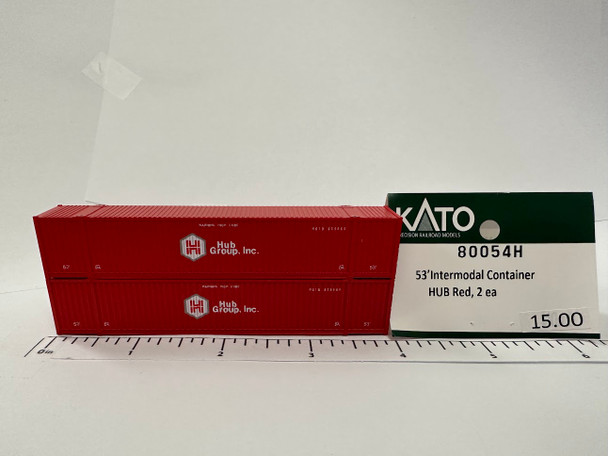 Kato 80054H N Scale HUB Red 53? Ribbed Intermodal Container