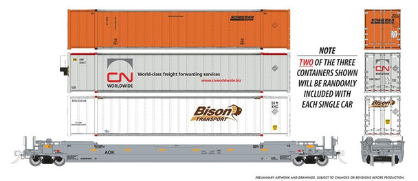 Rapido 401055 HO Arkansas-Oklahoma 53' Husky-Stack Well Car + Containers 3-Pack