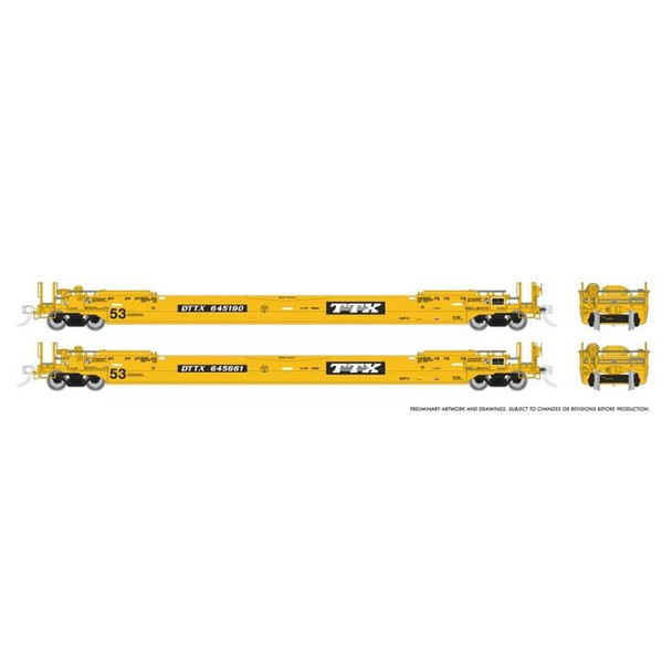 Rapido 401062 HO Scale TTX 53' Husky-Stack Well Car As Delivered: Single 2-Pack