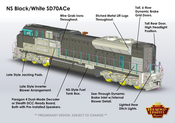 Broadway Limited 8679 HO Norfolk Southern EMD SD70ACe w/ Smoke #1047 (DCC/Sound)
