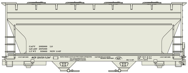 Accurail 2296 HO Scale ACF 2-Bay Covered Hopper Kit Data Only Gray