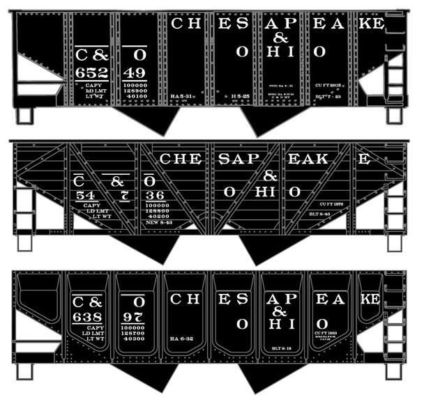 Accurail 8186 HO Scale C&O 55-Ton Twin Hopper 3-Car Set Kit