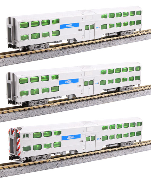 Kato 1068703S N Scale Chicago Metra Gallery Bi-Level 3-Car Set with DCC Sound