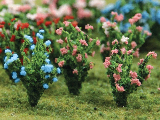 Bachmann HO Scale Flowering Bushes - Pink & Blue - 1" Tall (8 per pack) New