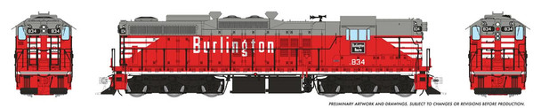 Rapido 50223 HO Scale Burlington C&S EMD SD9 #834 DC/Silent