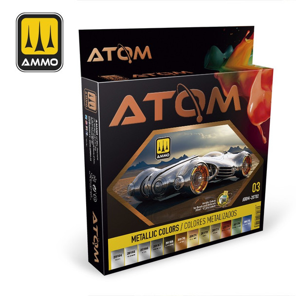 AMMO by Mig Jimenez ATOM-20702 17mL ATOM Atom Metallic Colors Set