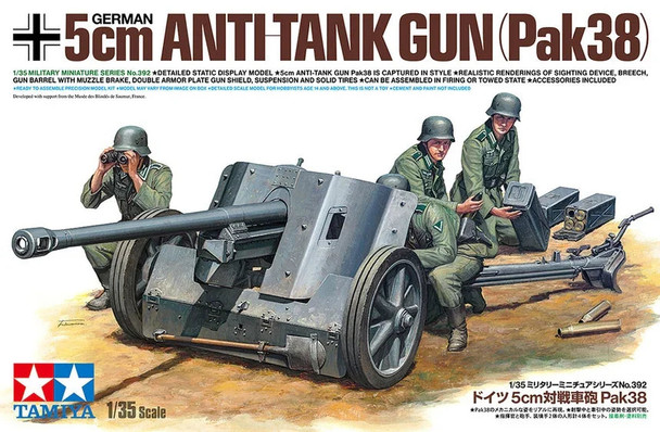 Tamiya 35392 1:35 Scale German 5cm Anti Tank Gun (Pak38) Plastic Model Kit