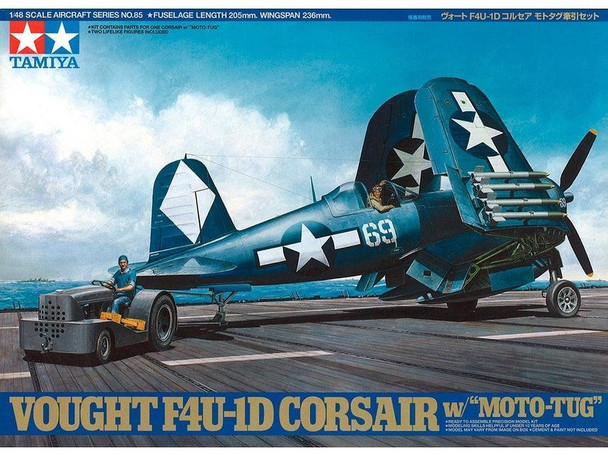Tamiya 61085 1:48 Scale Vought F4U 1D Corsair with Motor Tug Plastic Model Kit