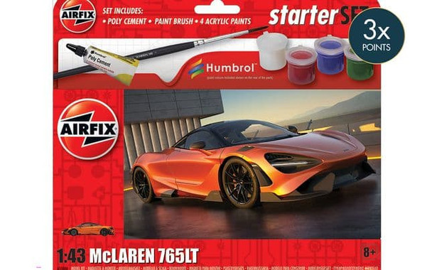 Airfix A55006 1:48 McLaren 765LT Supercar Starter Set Plastic Model Kit