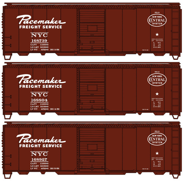 Accurail 8191 HO Scale New York Central Pacemaker 40' Steel Boxcar 3-Car Set