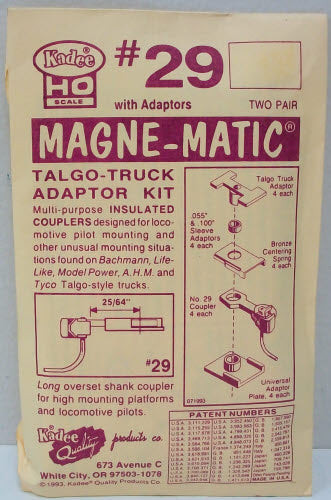 Kadee 29 HO Scale #20 Series Long Coupler with Overset Shank 2 Pair Magne-Matic