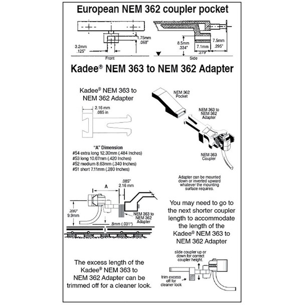 Kadee 53 HO Scale .420in Long NEM 363 European-Style Magne-Matic Couplers