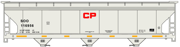 Accurail 2116 HO Scale Soo Line Canadian Pacific ACF 3-Bay Covered Hopper Kit