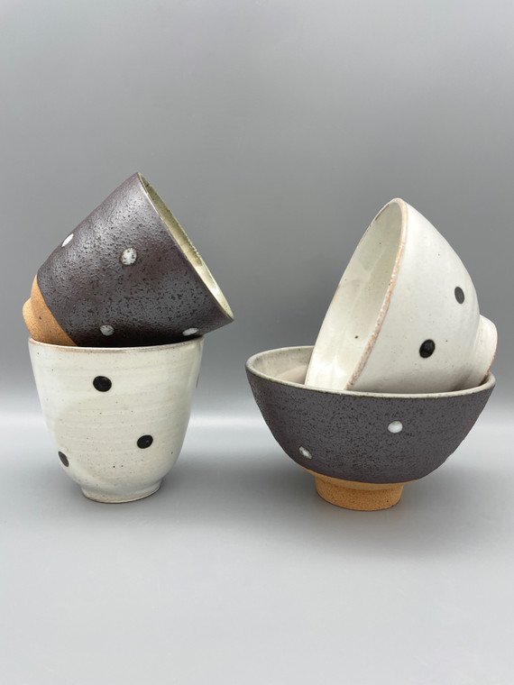 Japanese Tea Cup Set “White and Brown“