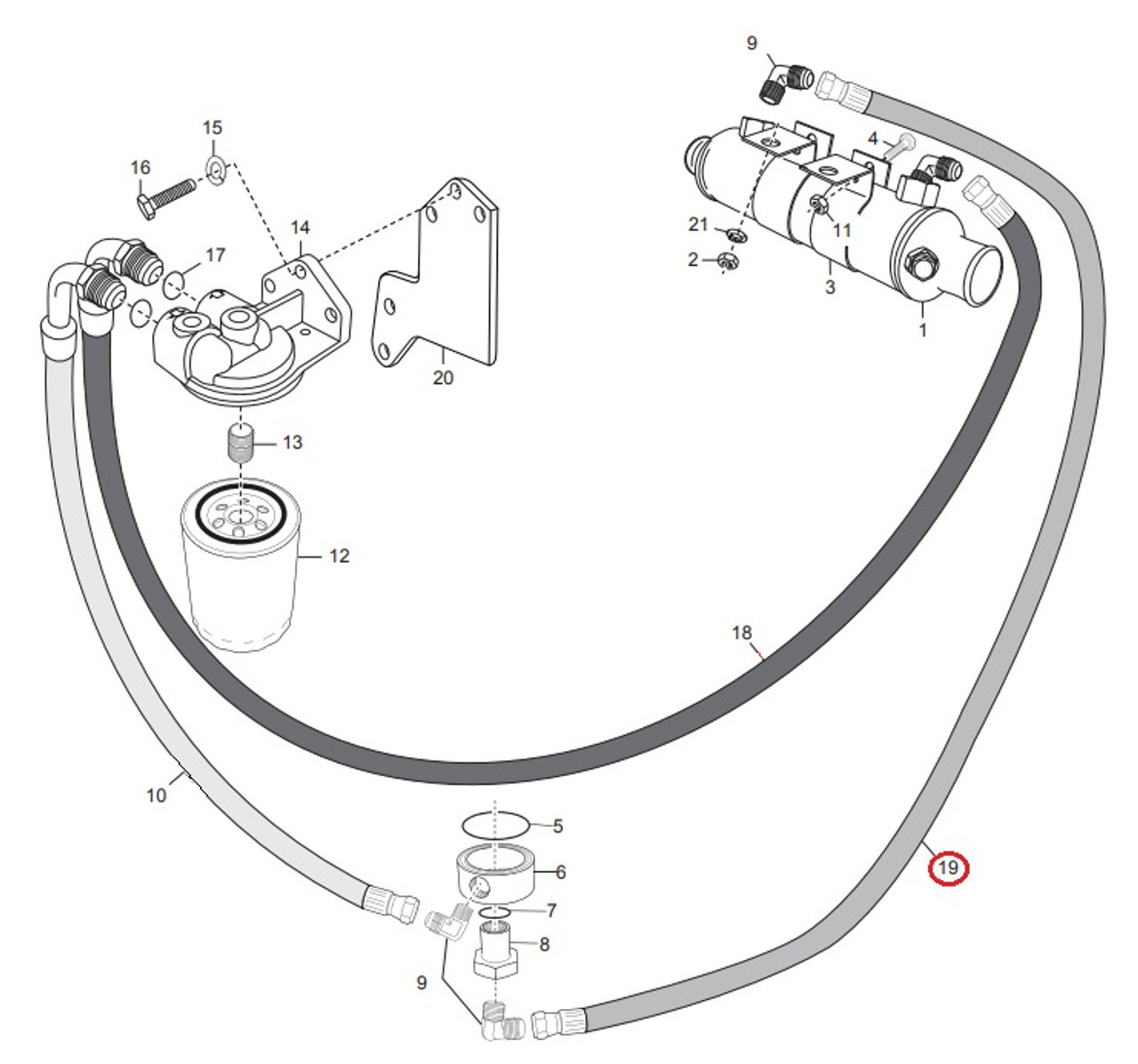 Hose Assembly, oil cooler to ROF adapter