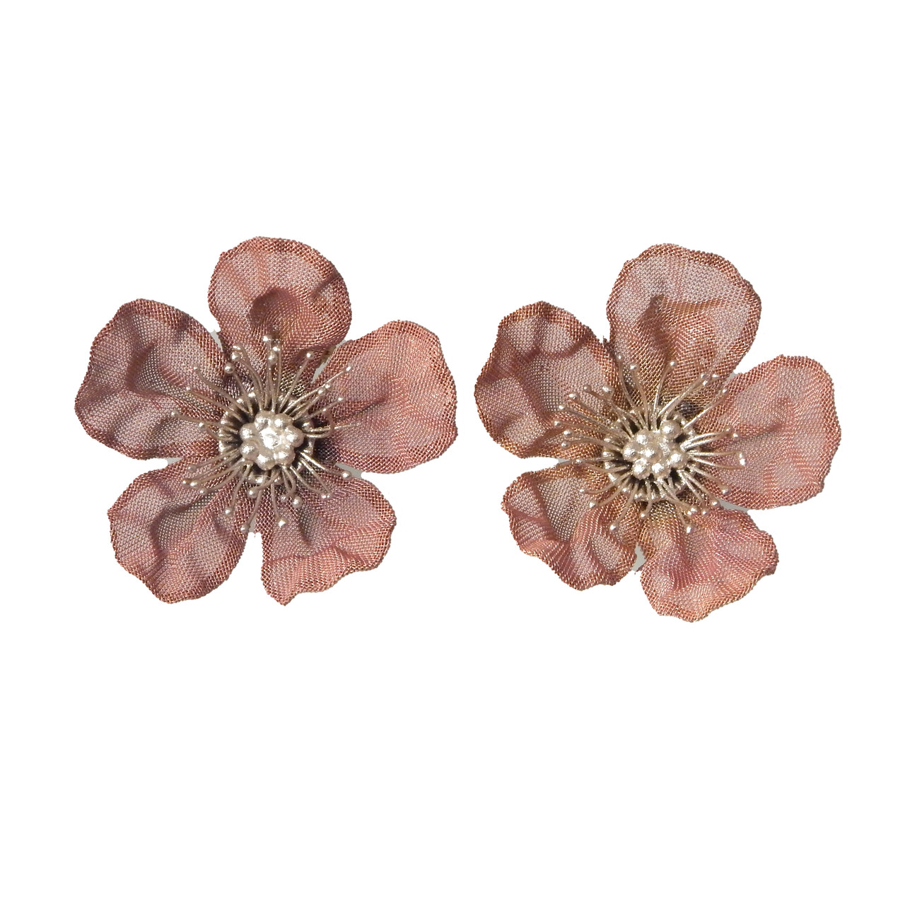 Grand Cherry Blossom Button Earrings Gold and Silver with