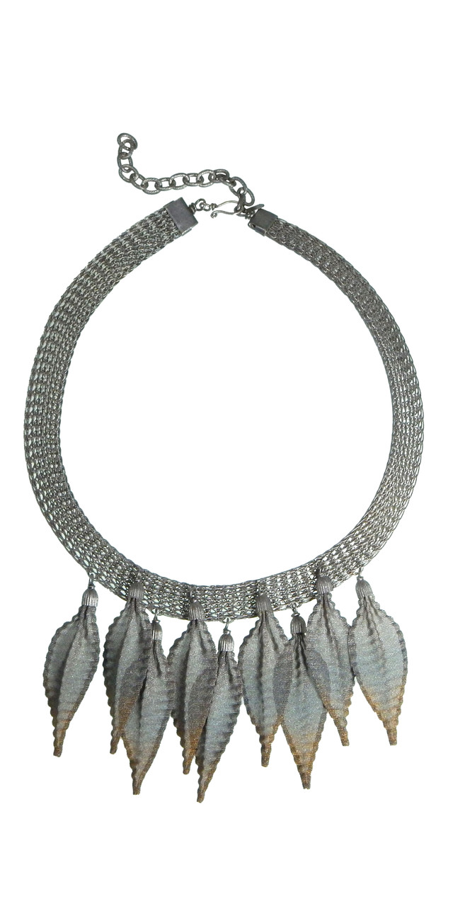 ★MEENDERI★(HANDMADE) KERNEL KNIT NECKLACE - SILVER★正規品 Plumage Feather Necklace on Viking Knit Band