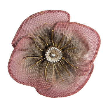 4 Petal Poppy Pin in Silver with Poppy Pink