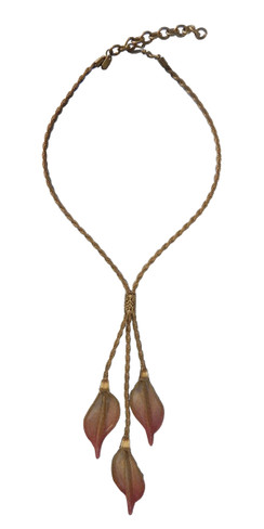 Birch Leaf Drops Short Lariat Necklace in Gold with Ember and Poppy